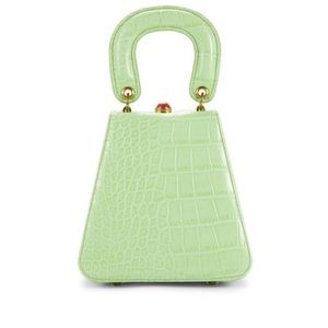 STAUD Kenny 🐊 Croc-Embossed Leather Top Handle Bag Pistachio Lady Retro Green